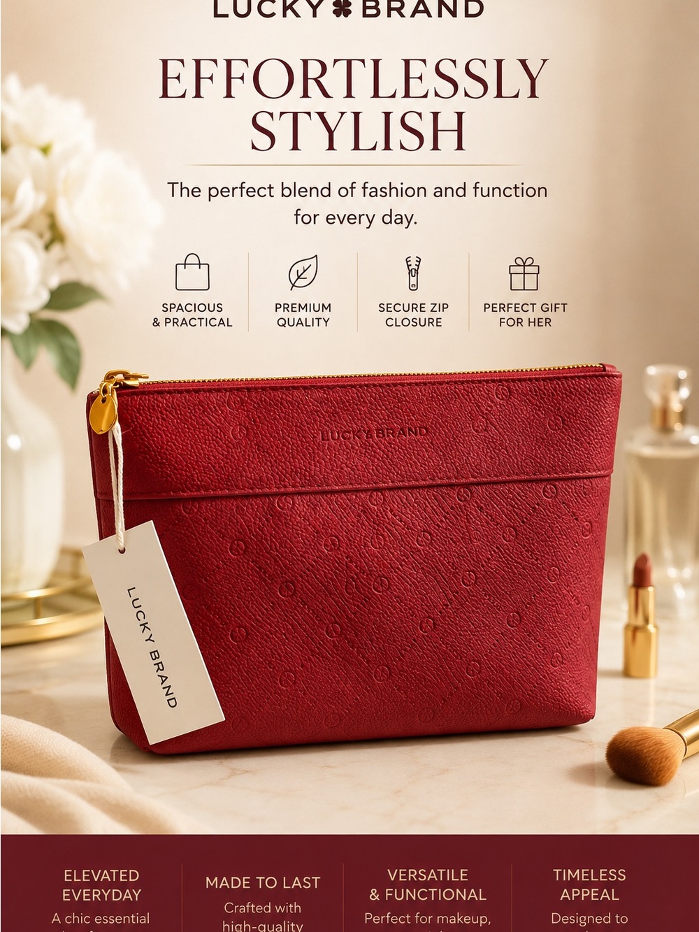 Lucky Brand Red Zip Pouch